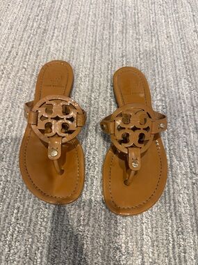 Tory Burch Tan/Cognac Miller Logo Thong Sandals